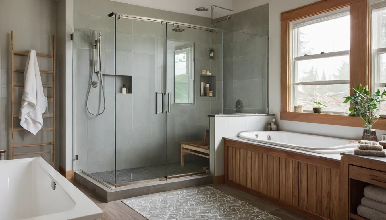 Homeowner looking at a new low-step walk-in shower in a bathroom in Kent